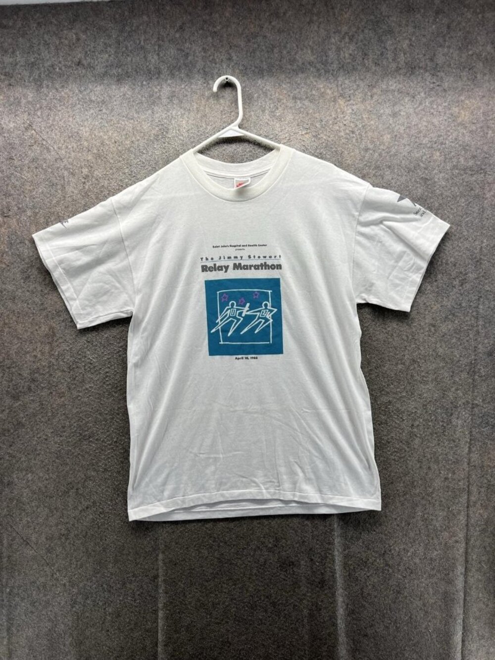 Vintage Nike Shirt Mens XL White Jimmy Stewart Relay Marathon 1988 Graphic Tee